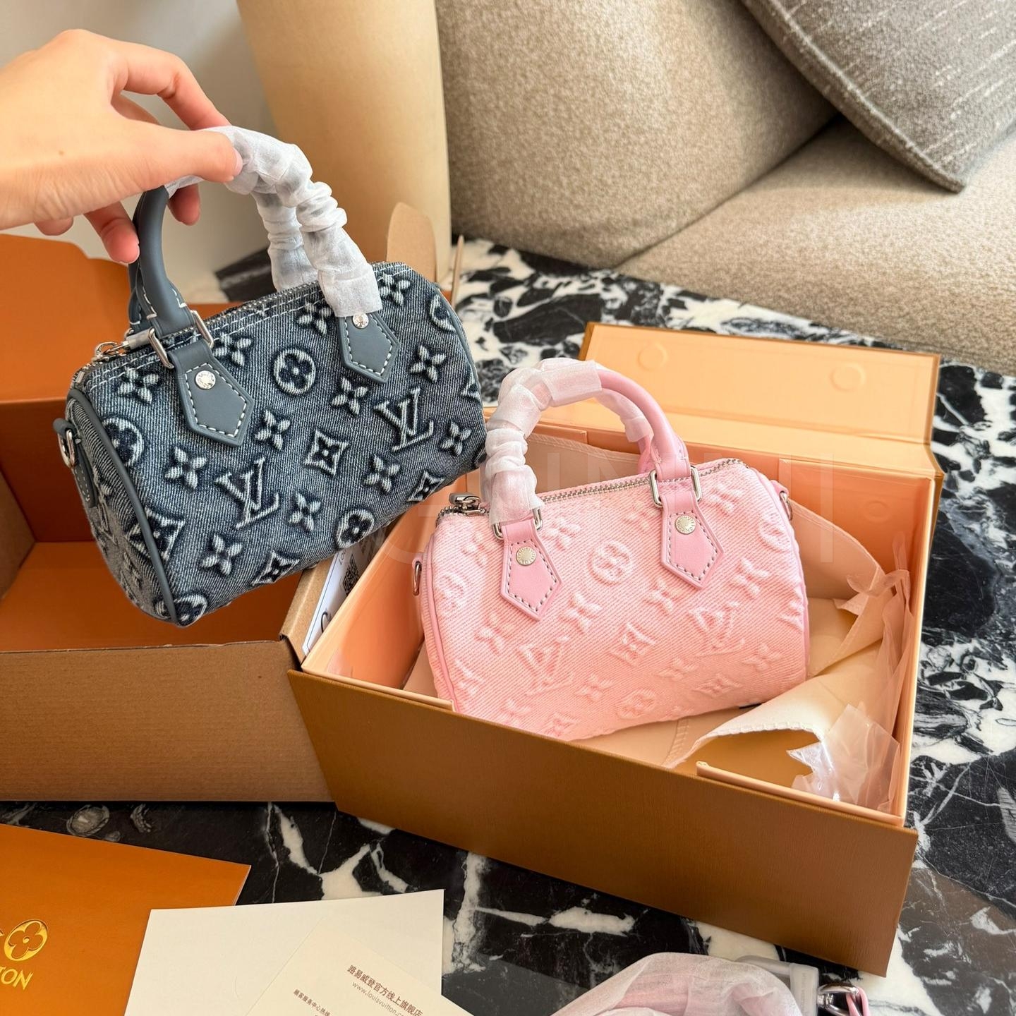 루이비통 데님 스피디 보스턴 백