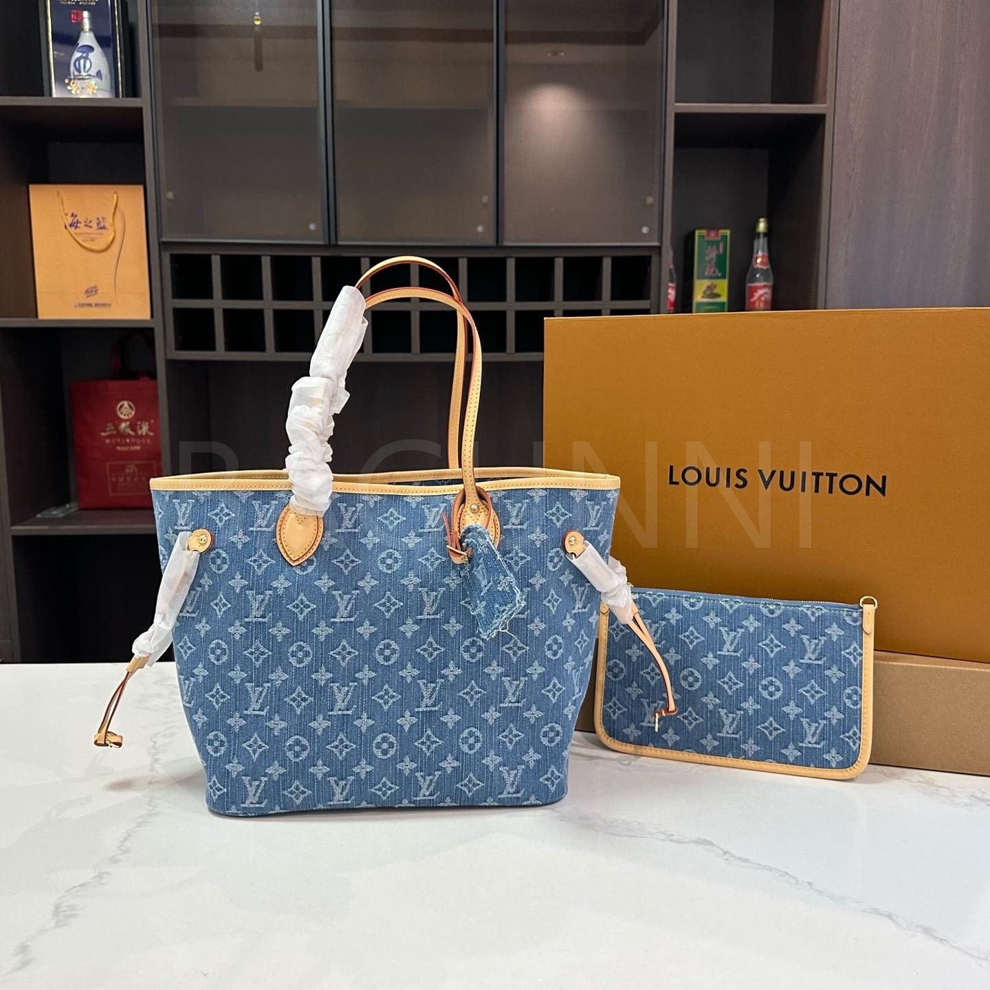 루이비통 데님 네버풀 토트백