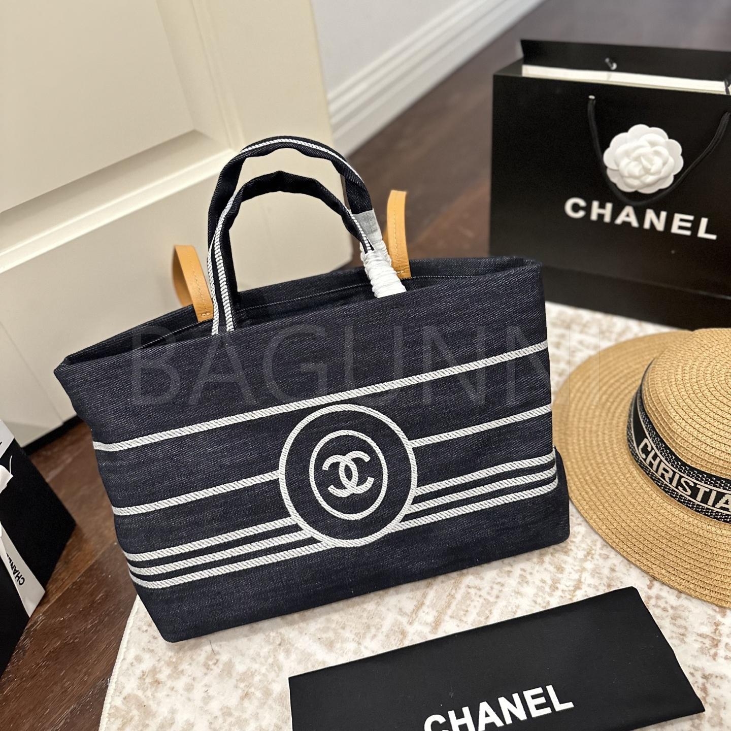 샤넬 데님 비치 토트백