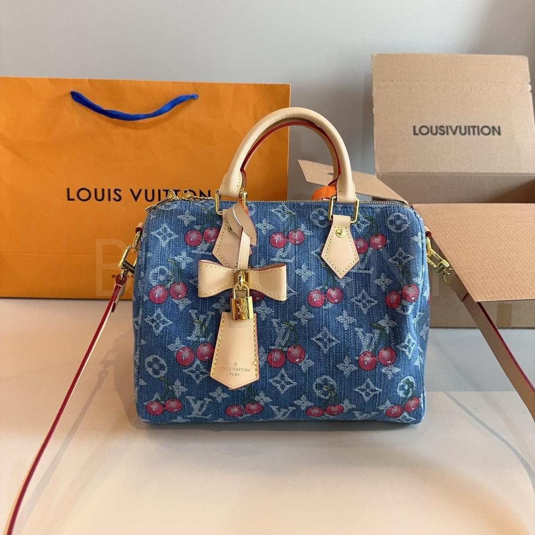 루이비통 체리 데님 스피디 보스턴 백
